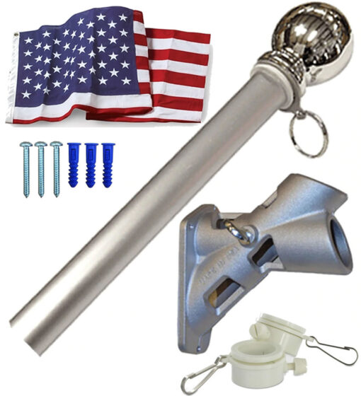 6' x 1-1/4" Flagpole Set, 6' x 1-1/4" House Mounted Flagpole Set, House Mounted Flagpole with Flag