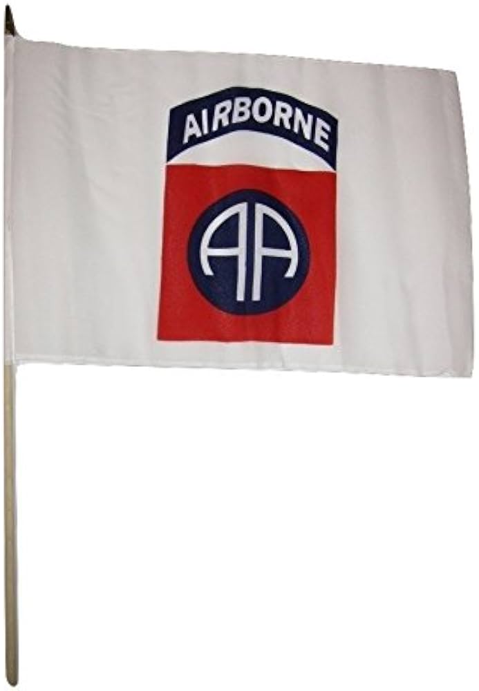 82nd Airborne 12"x18" Stick Flag, 12"x18" 82nd Airborne White Stick Flag Wood Staff