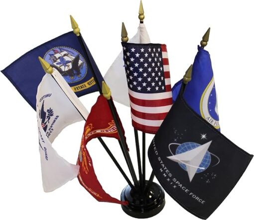 Armed Forces Miniature Flag Set (4 in. x 6 in. flag / 10 in. staff), Armed Forces - 4 in. x 6 in. Military Stick Flag Set 7 Flags