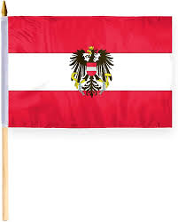 Austria with Eagle Seal Stick Flag 12x18 inch, Austria Eagle 12"x18" Stick Flag