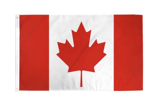 Canada 3x5ft Polyester Flags has header tape and 2 metal grommets, Canada 3x5' Poly Flag