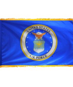 Perma-Nyl 5'x8' Nylon Indoor Air Force Flag, US Air Forced Indoor Nylon 5' x 8' with Pole Hem and Gold Fringe Flag, USAF Indoor Fringed Flag