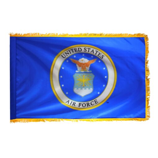 Perma-Nyl 5'x8' Nylon Indoor Air Force Flag, US Air Forced Indoor Nylon 5' x 8' with Pole Hem and Gold Fringe Flag, USAF Indoor Fringed Flag