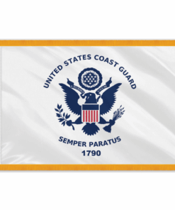 Perma-Nyl 5'x8' Nylon Indoor Coast Guard Flag, USCG Indoor Nylon 5' x 8' with Pole Hem and Gold Fringe Flag, Coast Guard Indoor Fringed Flag