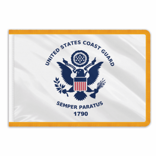 Perma-Nyl 3'x5' Nylon Indoor Coast Guard Flag, USCG Indoor Nylon 3' x 5' with Pole Hem and Gold Fringe Flag, Coast Guard Indoor Fringed Flag