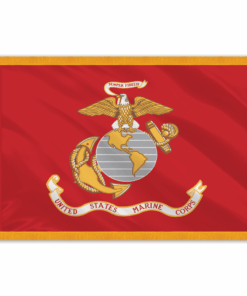 Perma-Nyl 5'x8' Nylon Indoor Marines Flag, US Marines Indoor Nylon 5' x 8' with Pole Hem and Gold Fringe Flag, USMC Indoor Fringed Flag