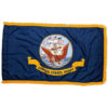 Perma-Nyl 4'x6' Nylon Indoor Navy Flag, US Navy Indoor Nylon 4' x 6' with Pole Hem and Gold Fringe Flag, Navy Indoor Fringed Flag