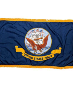 Perma-Nyl 4'x6' Nylon Indoor Navy Flag, US Navy Indoor Nylon 4' x 6' with Pole Hem and Gold Fringe Flag, Navy Indoor Fringed Flag