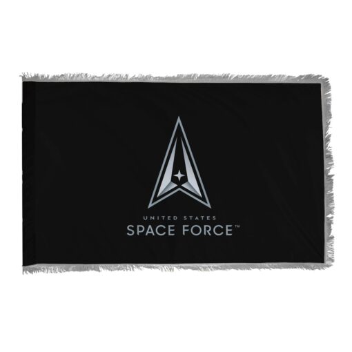 Perma-Nyl 4'x6' Nylon Indoor Space Force Flag, US Space Force Indoor Nylon 4' x 6' with Pole Hem and Gold Fringe Flag, Space Force Indoor Fringed Flag