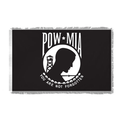 Perma-Nyl 3'x5' Nylon Indoor POW-MIA Flag, US POW/MIA Indoor Nylon 3' x 5' with Pole Hem and Gold Fringe Flag, POW-MIA Indoor Fringed Flag