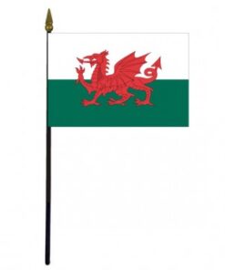 4 in. X 6 in. Wales Mounted on a 10 in. Black Staff with Gold Spear tip