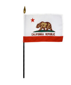 4 in. X 6 in. California Mounted on a 10 in. Black Staff with Gold Spear tip.