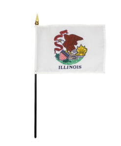 4 in. X 6 in. Illinois Mounted on a 10 in. Black Staff with Gold Spear tip