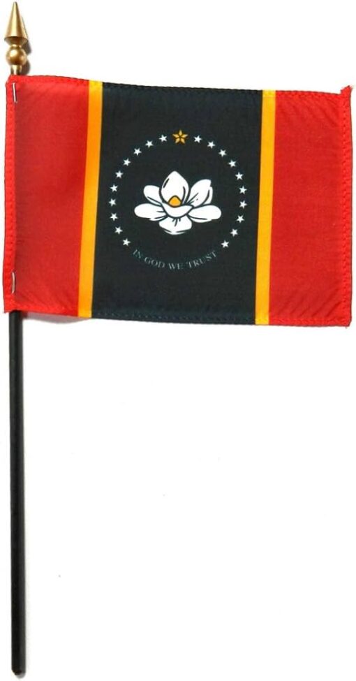 4 in. X 6 in. Mississippi Mounted on a 10 in. Black Staff with Gold Spear tip