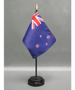 4 in. X 6 in. New Zealand Mounted on a 10 in. Black Staff with Gold Spear tip.