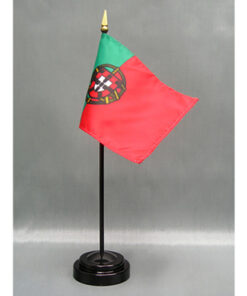 4 in. X 6 in. Portugal Mounted on a 10 in. Black Staff with Gold Spear tip.