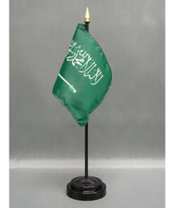 4 in. X 6 in. Saudi Arabia Mounted on a 10 in. Black Staff with Gold Spear tip.