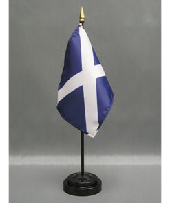 4 in. X 6 in. Scotland St Andrew's Cross Mounted on a 10 in. Black Staff with Gold Spear tip.