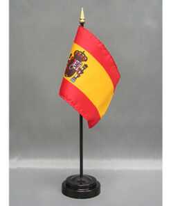 4 in. X 6 in. Spain Mounted on a 10 in. Black Staff with Gold Spear tip.