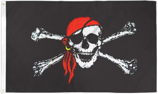 Red Bandana Jolly Roger Flag 3x5ft Poly