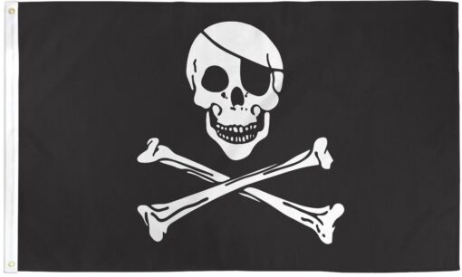 Pirate-Skull and Cross Bone with Patch Regular Flag 3x5ft Poly