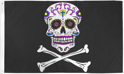 Pirate Sugar Skull Flag 3x5ft Poly
