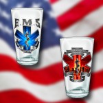 Patriotic and first responder glassware including EMS and fire department designs — shop at Flag World Company in Aurora Colorado