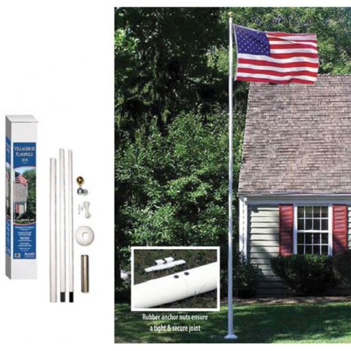 20 Ft Villager III Fiberglass Flagpole, 20ft Commercial Grade White Fiberglass Sectional Flagpole, Villager III Fiberglass Flagpole-20 Ft.