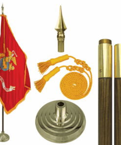 3' x 5' Indoor U.S. Marines Flag Set, Marines Flag Indoor Flagpole Kit w/ Gold Fringe, U.S. Military Marines Parade Sets Nylon with Pole Hem and Fringe