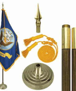 3' x 5' Indoor U.S. Navy Flag Set, Navy Flag Indoor Flagpole Kit w/ Gold Fringe, U.S. Military Navy Parade Sets Nylon with Pole Hem and Fringe