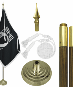 3' x 5' Indoor U.S. POW-MIA Flag Set, POW-MIA Flag Indoor Flagpole Kit w/ Gold Fringe, U.S. Military POW-MIA Parade Sets Nylon with Pole Hem and Fringe
