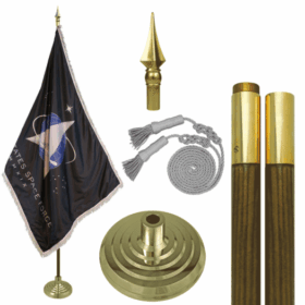 3' x 5' Indoor U.S. Space Force Flag Set, Space Force Flag Indoor Flagpole Kit w/ Gold Fringe, U.S. Military Space Force Parade Sets Nylon with Pole Hem and Fringe