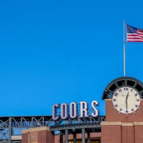 The American flag flying above Coors Field in Denver, home of the Colorado Rockies